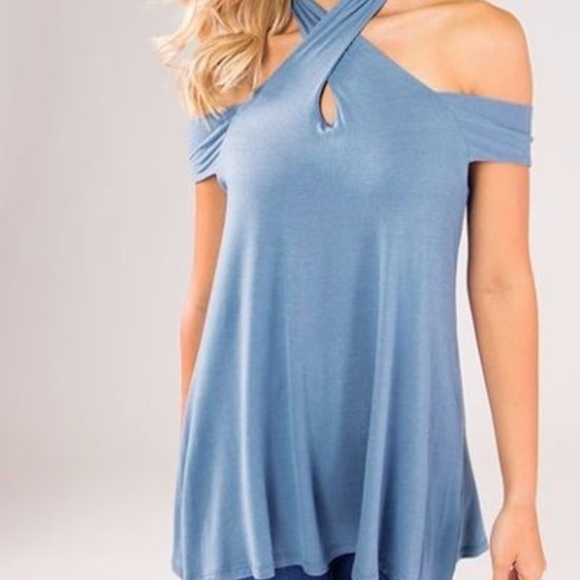 Blue Halter Summer Tank Top - Picture 2 of 2
